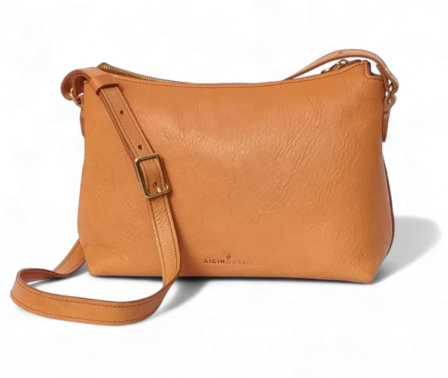 Aigin Milano Minimal Crossbody borsa pelle miele