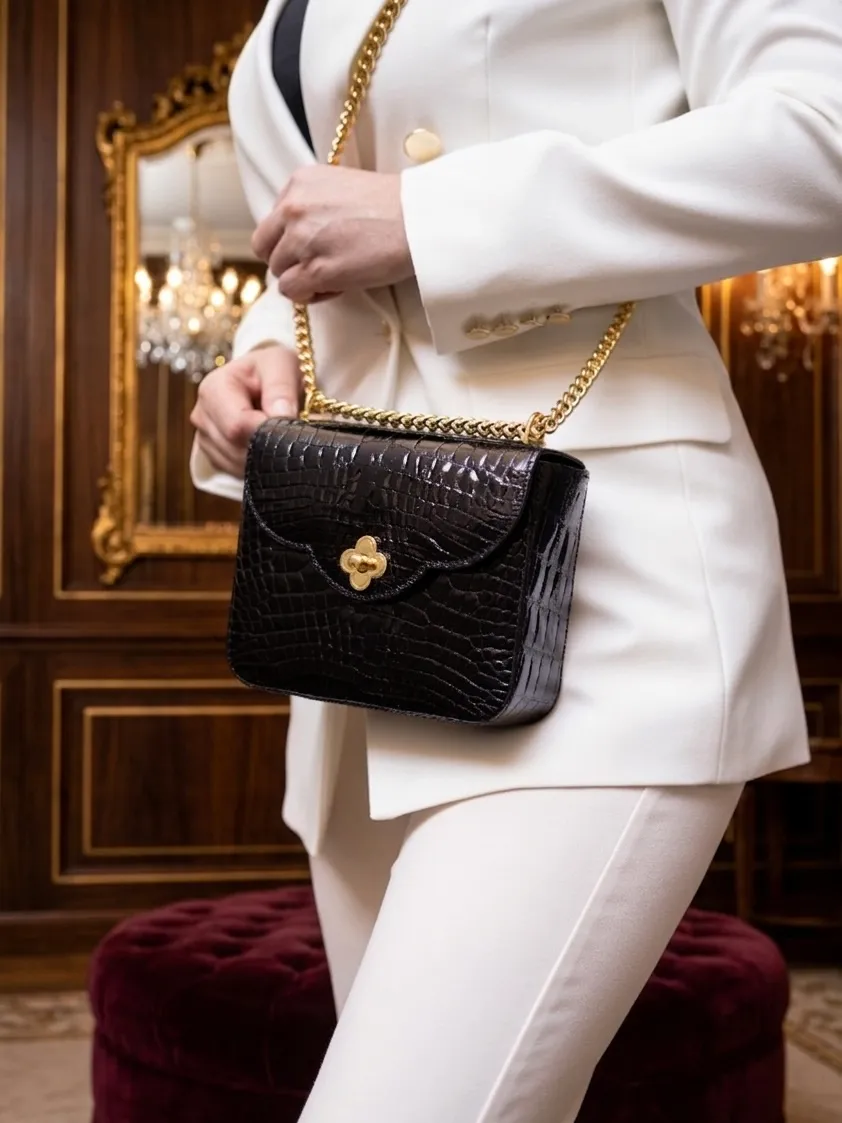 Cardinal Milano First Date Borsa Spalla Alligatore Nero