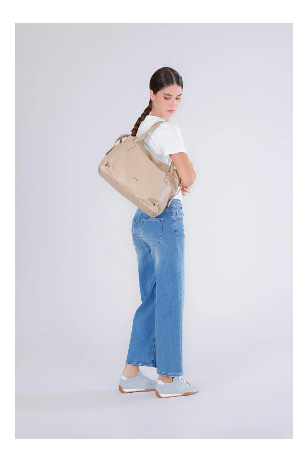 CafèNoir Shopping Bag Beige Effetto Pelle Granosa con Rivetti