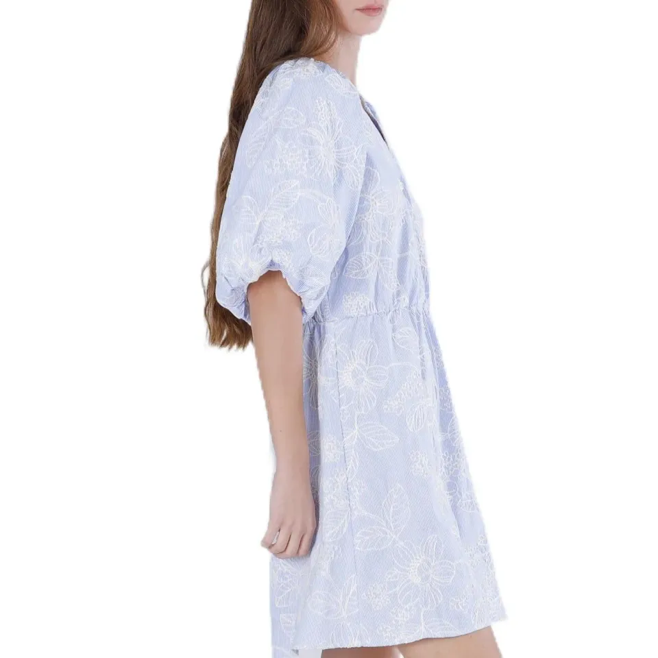 CafèNoir Abito Popeline vestito donna rigato celeste cotone