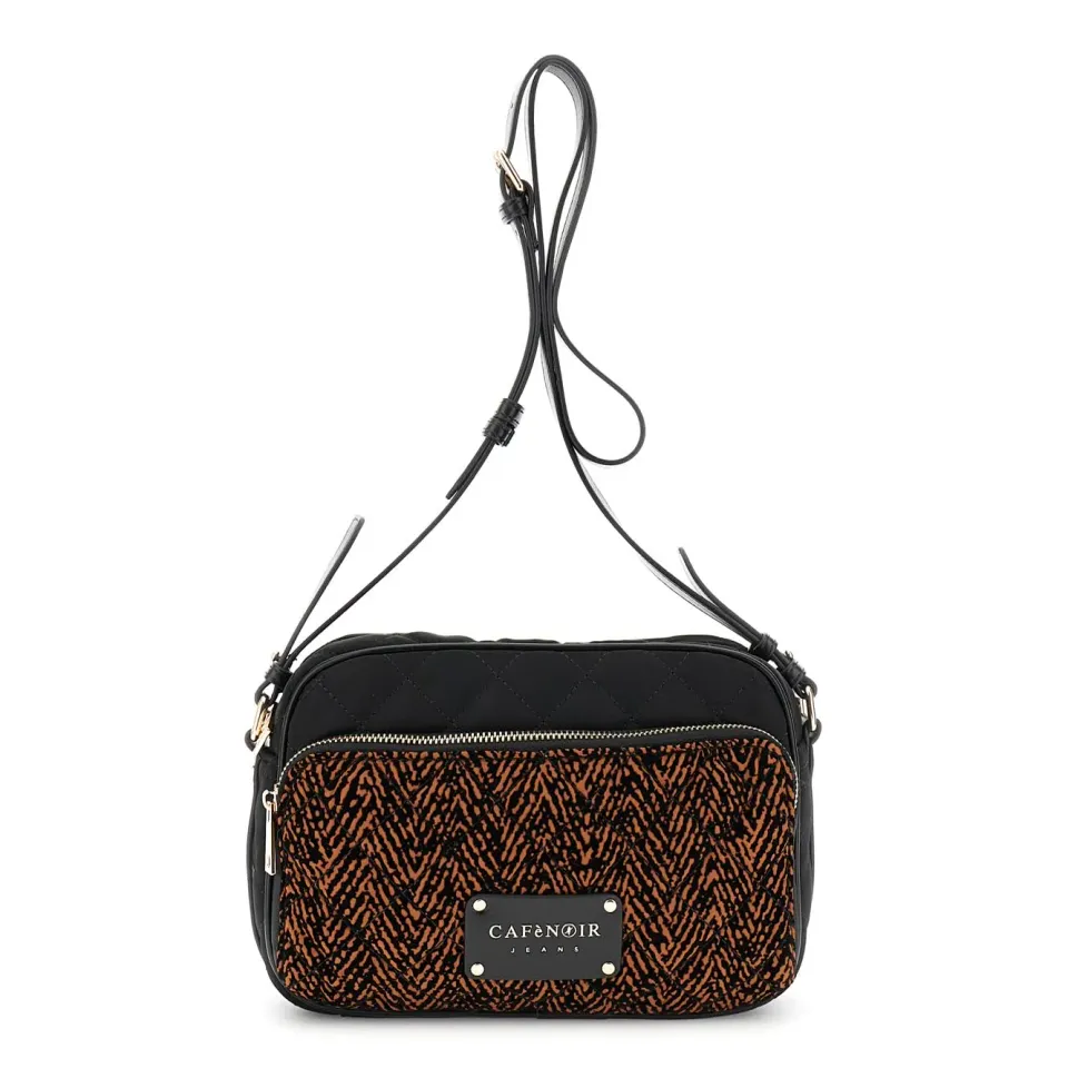CafèNoir Camera Bag Nylon Caramello Nero Trapuntata