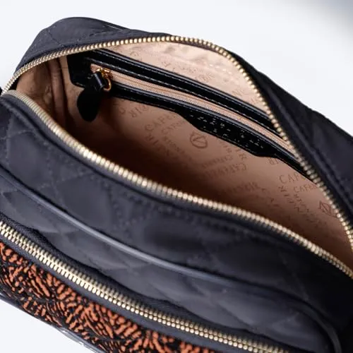 CafèNoir Camera Bag Nylon Caramello Nero Trapuntata
