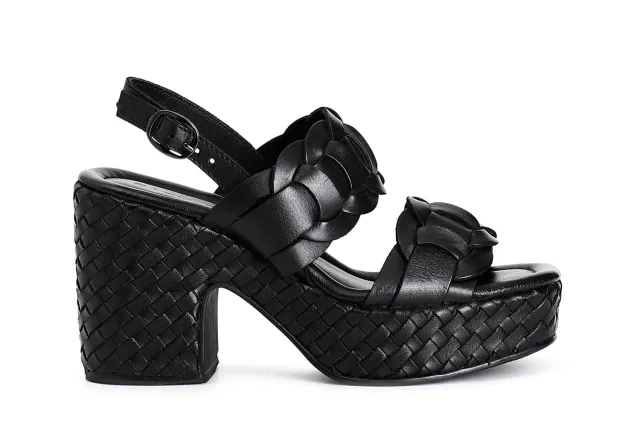 CafèNoir Doppia Fascia sandali donna pelle zeppa intreccio