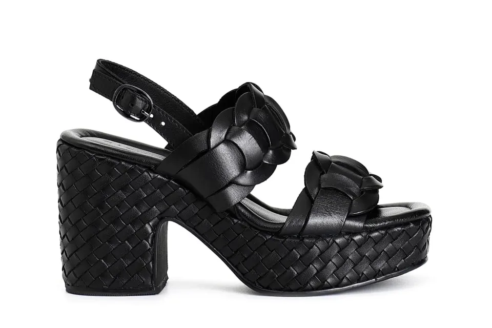 CafèNoir Doppia Fascia sandali donna pelle zeppa intreccio