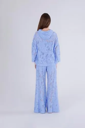 CafèNoir Blusa Cappuccio pizzo donna celeste con canotta