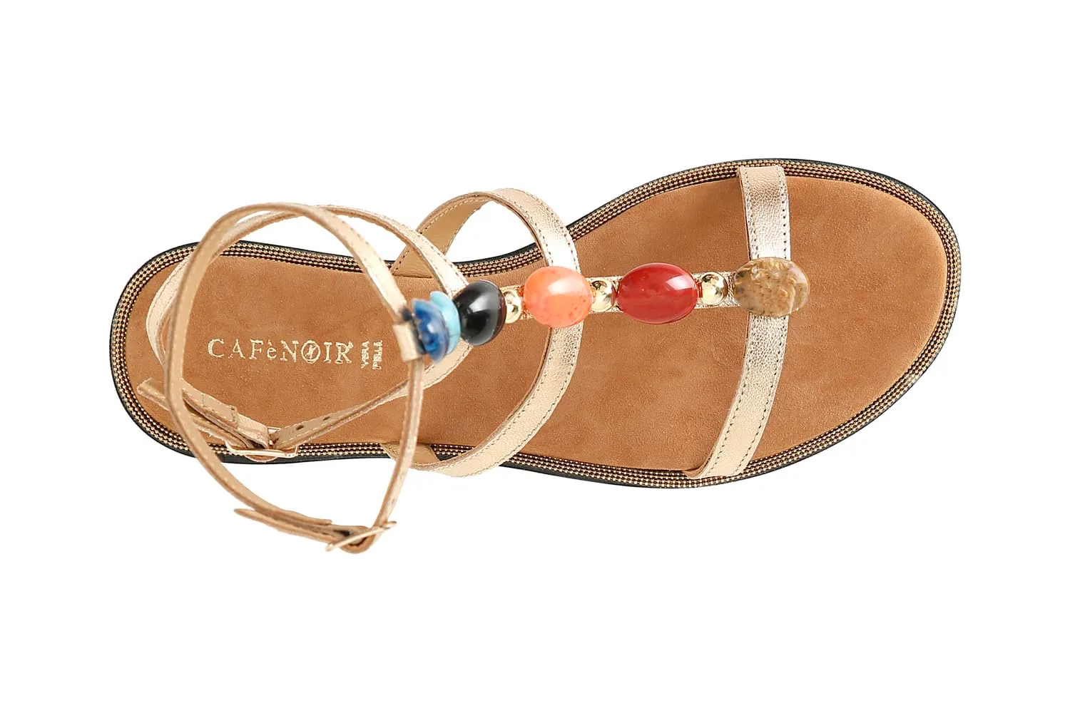 CafèNoir Sandali Pelle Due Fibbie Pietre Donna Oro