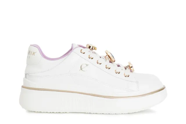 CafèNoir sneakers pelle bianche strass plateau