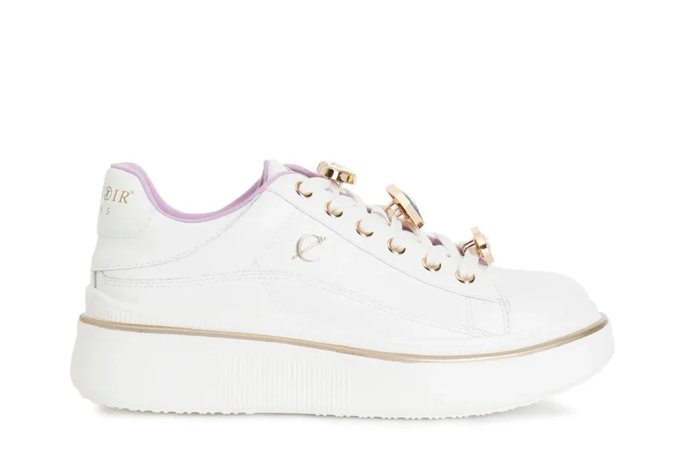 CafèNoir sneakers pelle bianche strass plateau