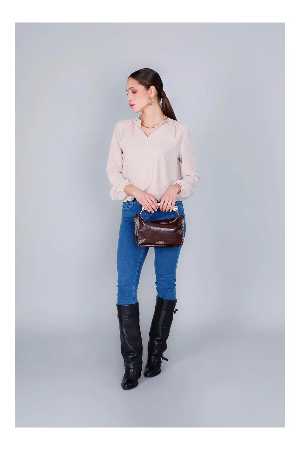 CafèNoir Naplak Mini Bag Pochette Burgundy Metallo
