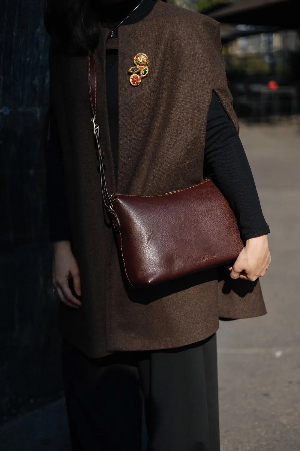 Aigin Milano Minimal Borsa Tracolla Miele Pelle