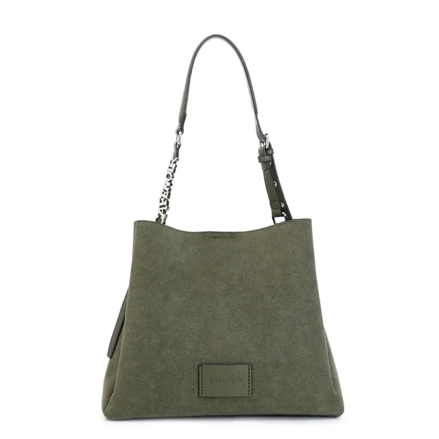 CafèNoir Borsa a Spalla Effetto Suede Oliva Lettering