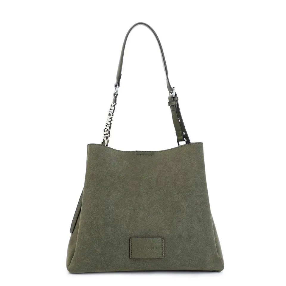 CafèNoir Borsa a Spalla Effetto Suede Oliva Lettering