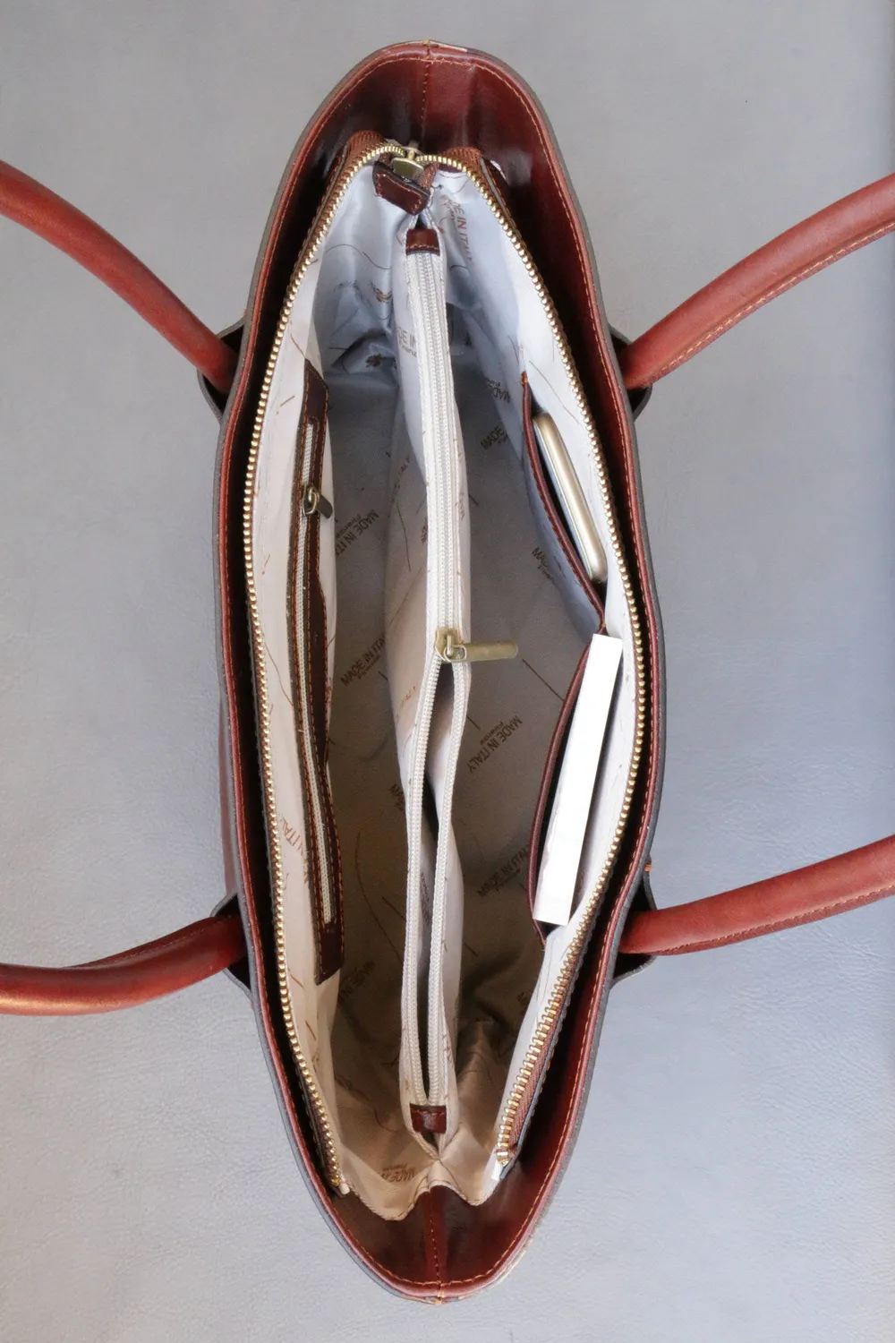 Aigin Milano Borsa a Mano Marrone Chiaro Pelle 40 cm