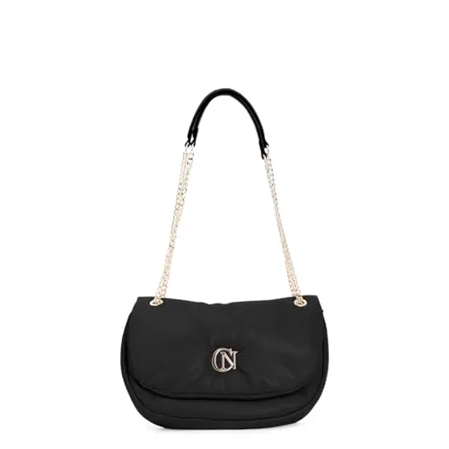 CafèNoir Puffy Borsa a Spalla Nera Logo Metallo