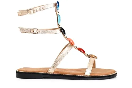 CafèNoir Sandali Pelle Due Fibbie Pietre Donna Oro
