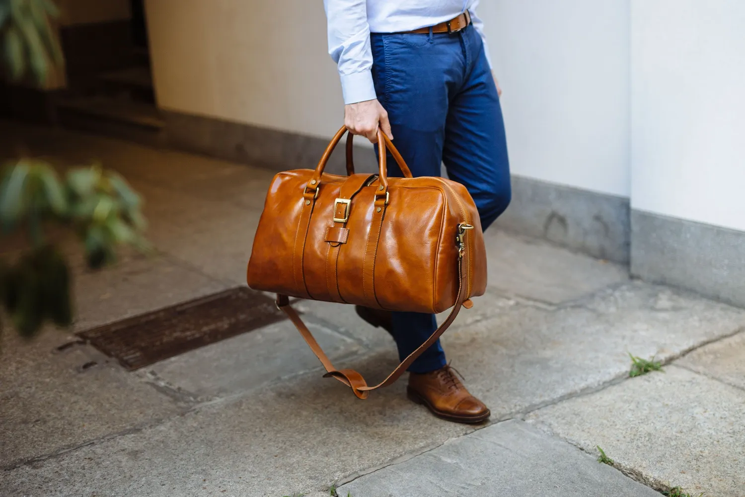 Aigin Milano borsa da viaggio pelle marrone chiaro