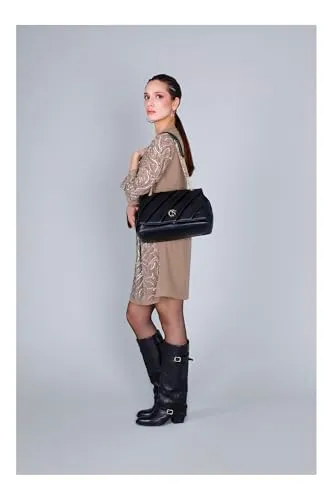 CafèNoir Borsa Spalla Nera Plissé Catena Pattina