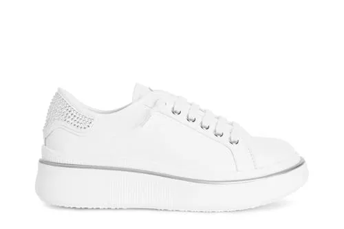 CafèNoir Sneaker Pelle Donna Bianche Micro Strass Plateau