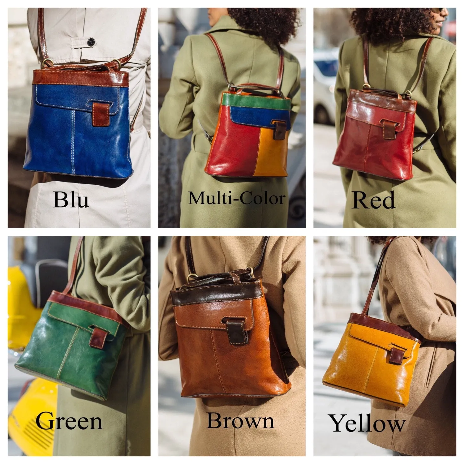 Aigin Milano borsa zainetto pelle verde 25 cm