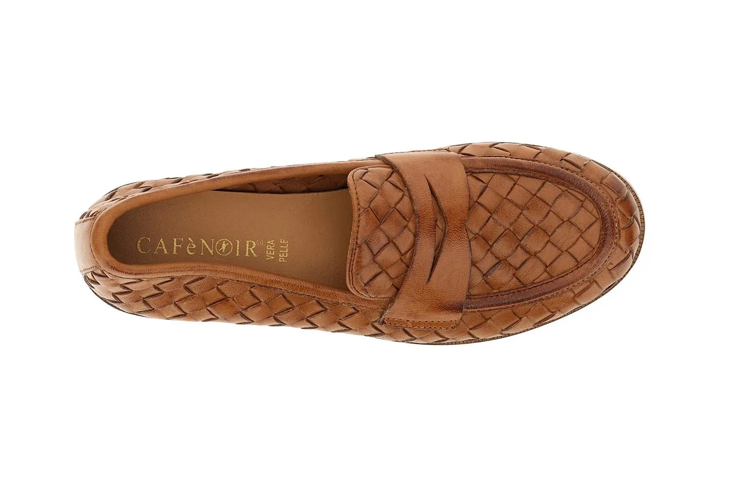 CafèNoir Mocassini Pelle Intrecciata Cuoio