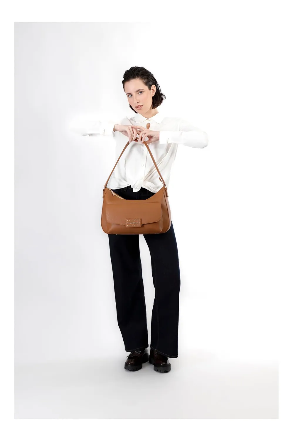 CafèNoir Hobo Nodi Effetto Suede Borsa Cuoio