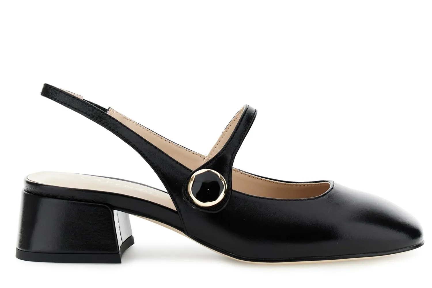 CafèNoir slingback vernice bottone tacco 4