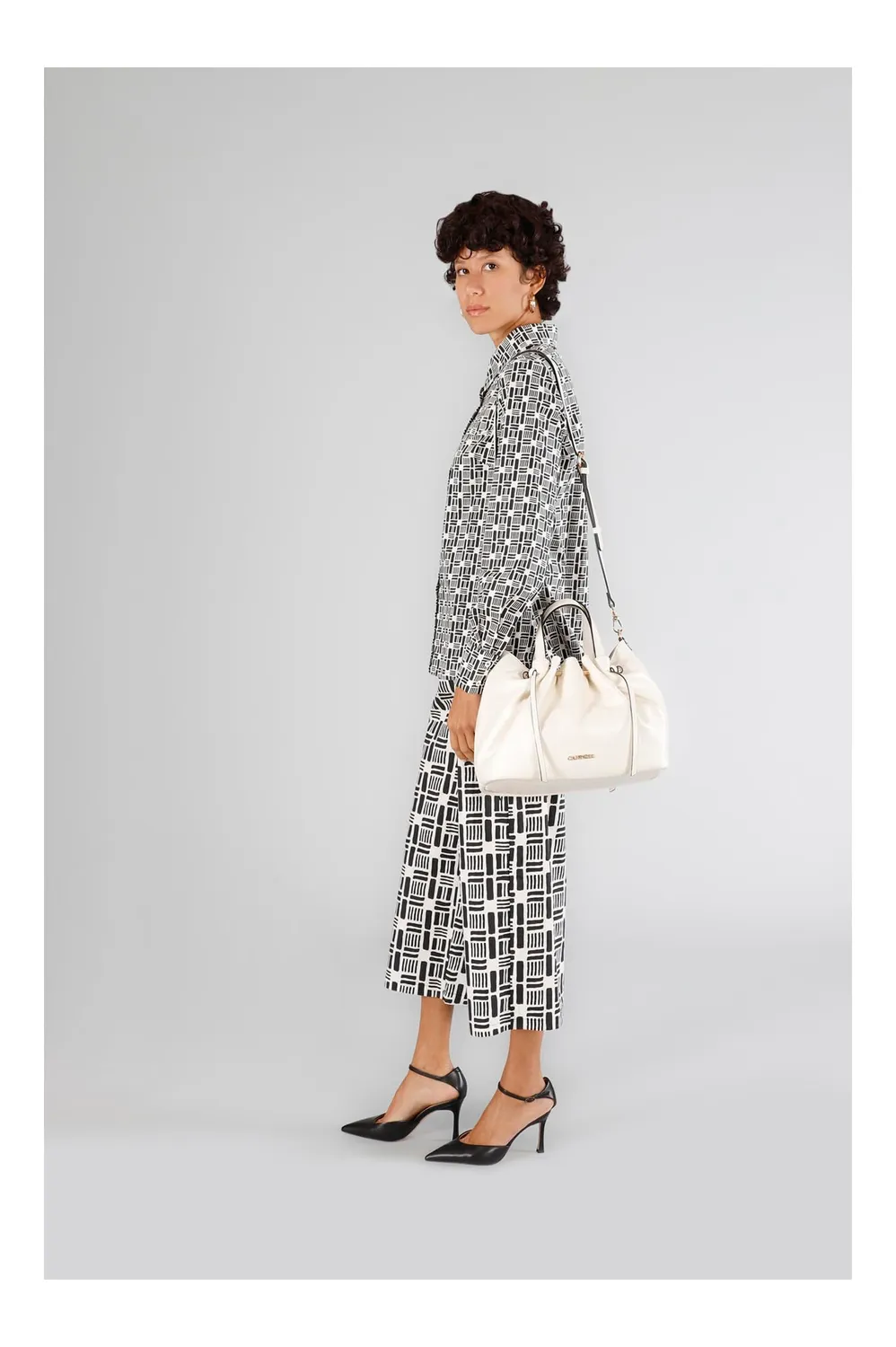 CafèNoir Tote Donna Arricciata Bianca con Tracolla