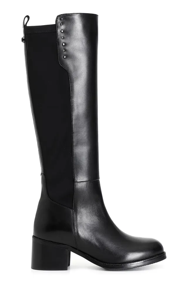 CafèNoir Stivale Donna Pelle Stretch Nero Borchie 50mm