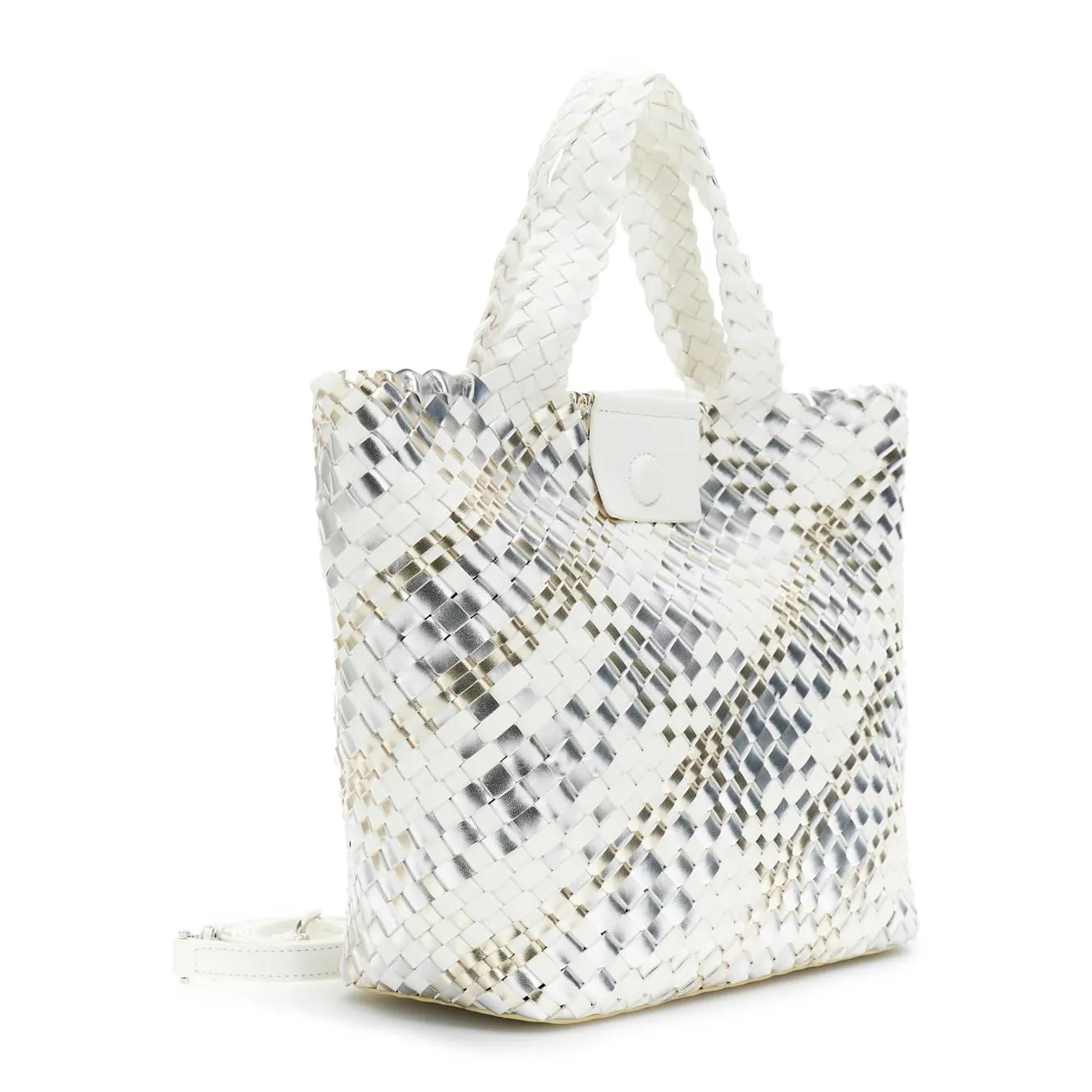 CafèNoir Tote Reversibile Intrecciata borsa Argento/Bianco