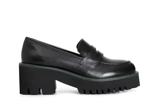 CafèNoir Mocassino Donna Pelle Nero Verde Suola Alta