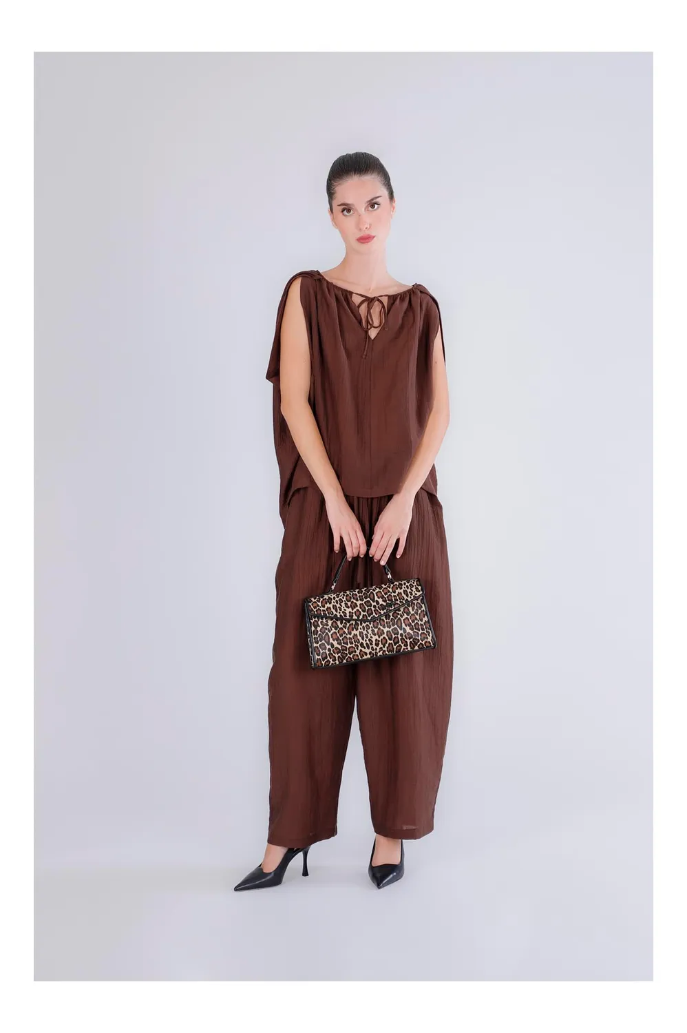 CafèNoir Borsa a Mano con Pattina Leopard Manico Imbottito