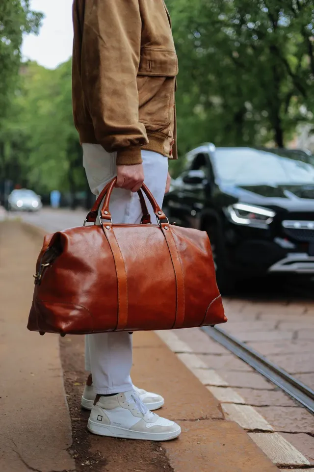 Aigin Milano borsone viaggio pelle marrone vegetale