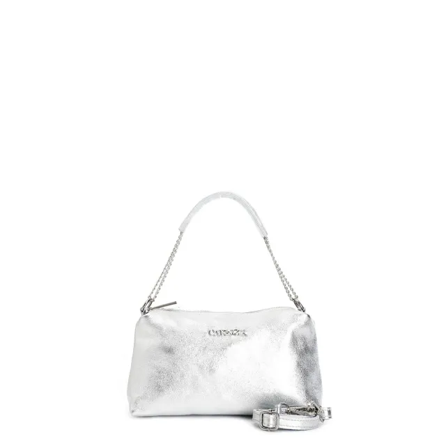 CafèNoir Camera Bag Donna Argento Pelle Metallizzata Catena