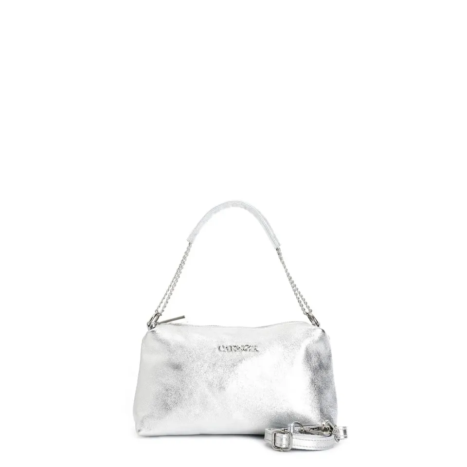 CafèNoir Camera Bag Donna Argento Pelle Metallizzata Catena