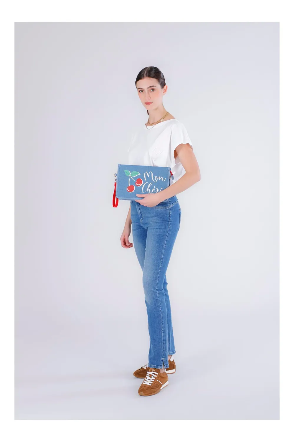 CafèNoir Clutch Canvas Nappa Pochette Denim