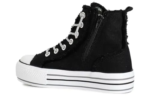 CafèNoir Sneaker Mid Canvas Lacci Strass Sneakers Bianco