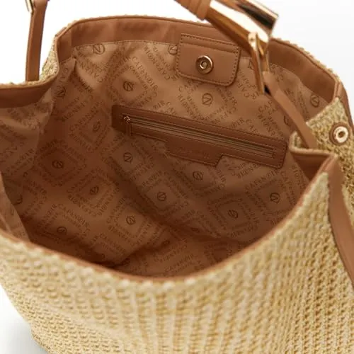 CafèNoir Sacca Raffia Naturale Rifiniture Contrasto
