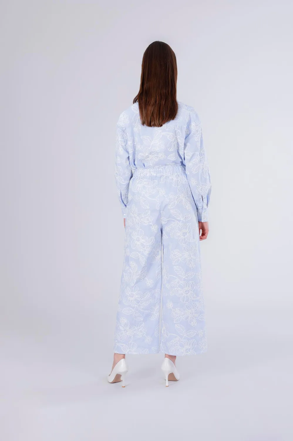 CafèNoir Pantaloni Palazzo Donna Rigato Celeste M