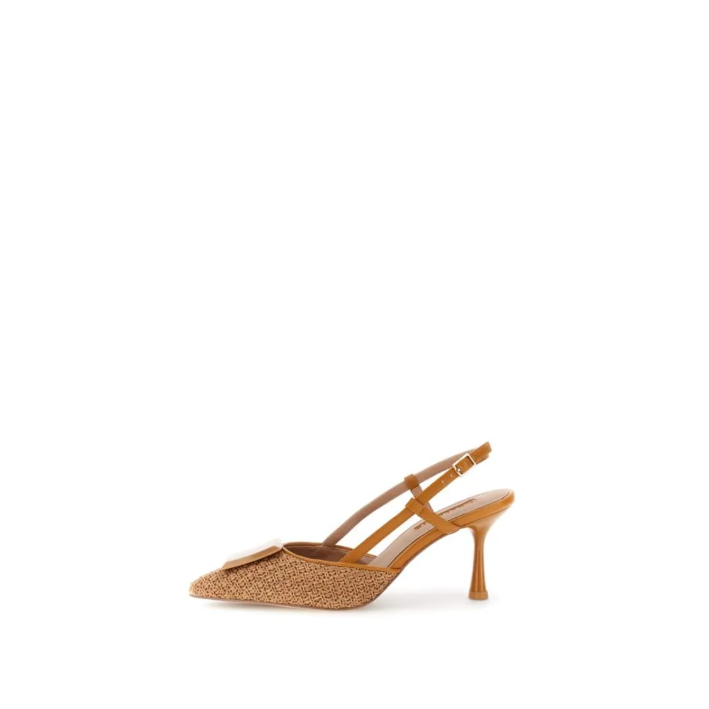CafèNoir Slingback Effetto Rafia Décolleté Cuoio Tacco 8 cm