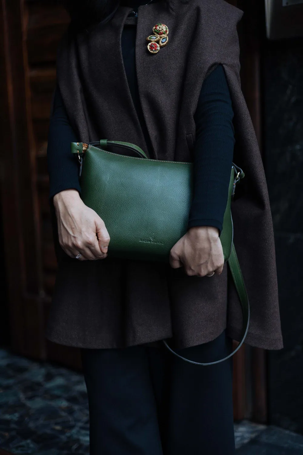 Aigin Milano Minimal Borsa Tracolla Pelle Miele