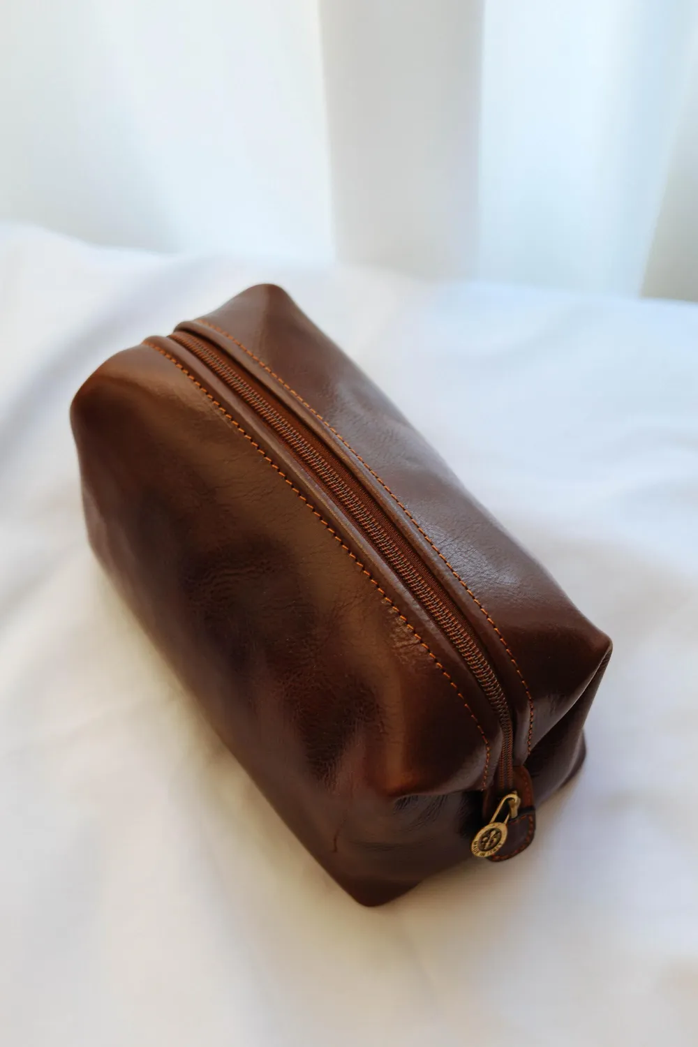 Aigin Milano beauty case viaggio pelle marrone zip