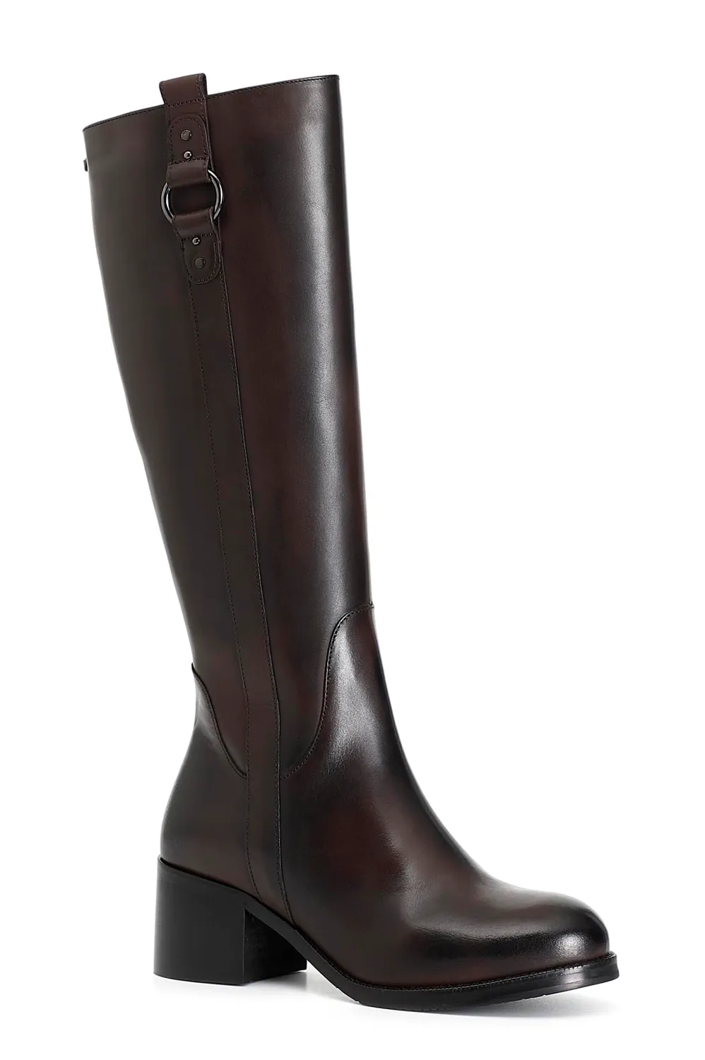 CafèNoir Stivale Donna in Pelle Testa di Moro con Anello