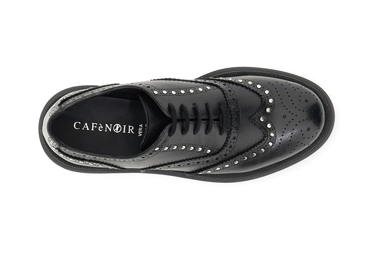 CafèNoir Francesine Pelle Donna Nero Borchie Allacciate
