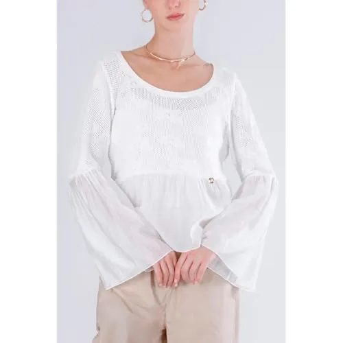 CafèNoir Maglia Cotone Punto Pizzo Balza Bianco M