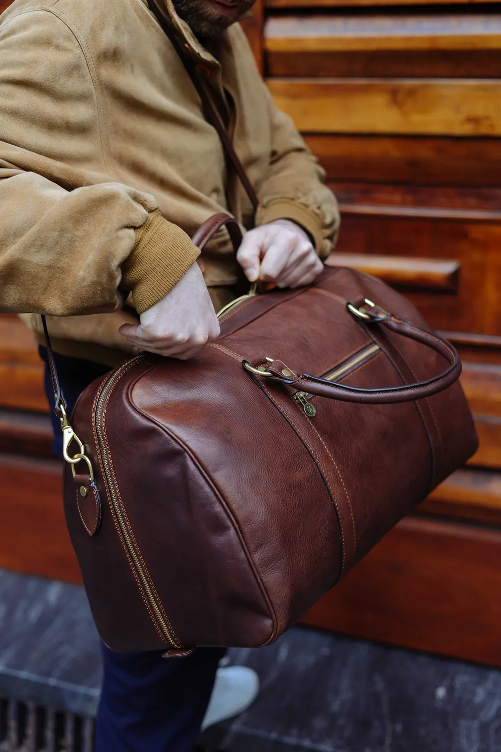 Aigin Milano Weekender Borsa Viaggio Pelle Miele