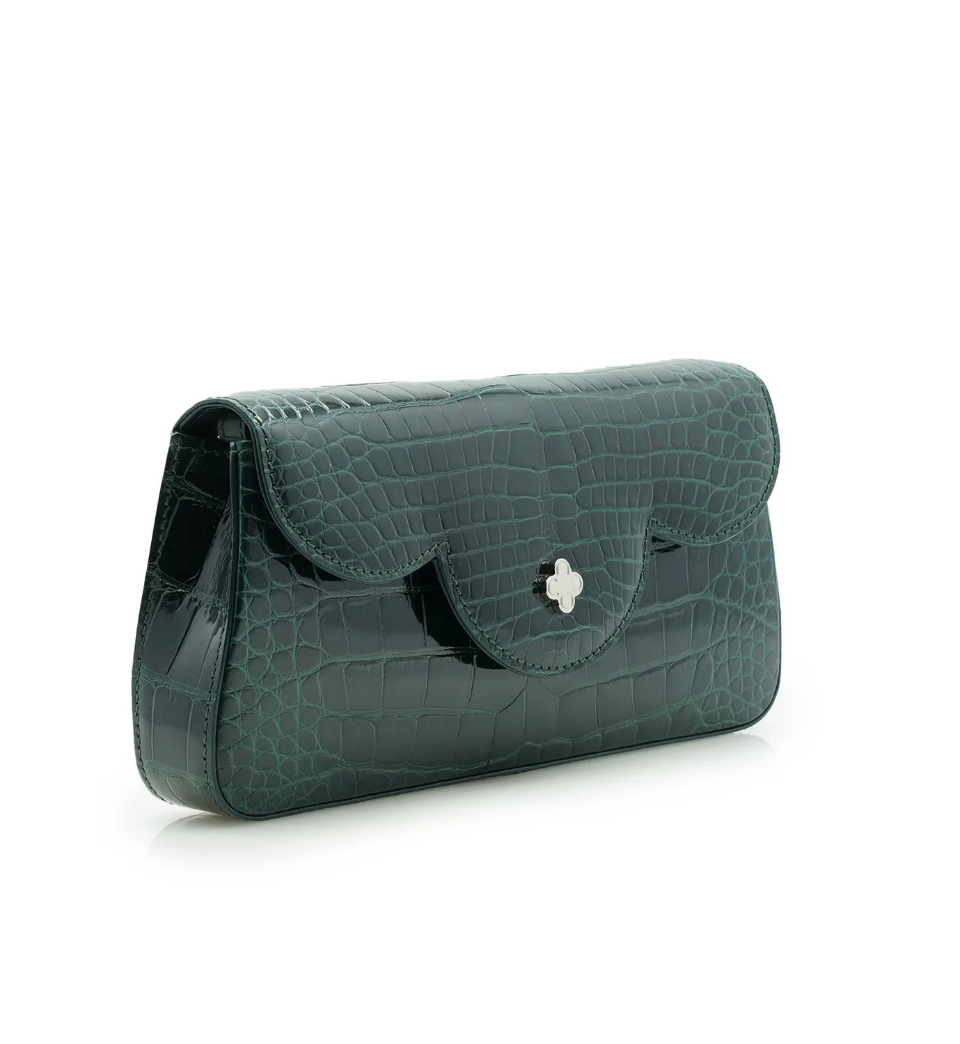 Cardinal Milano Time 21 Dark Green clutch alligatore lucido