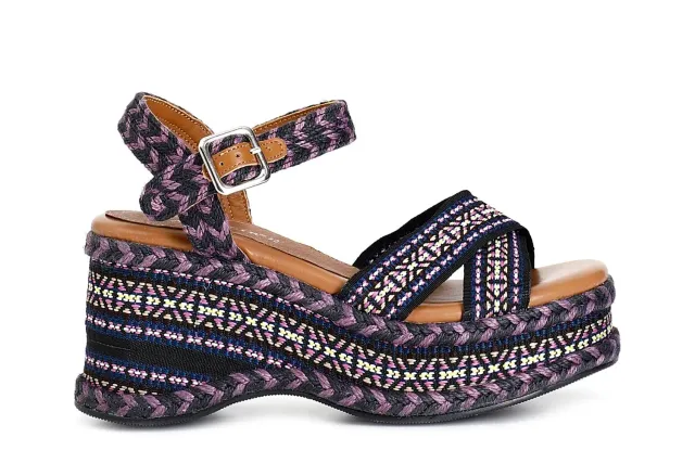 CafèNoir Sandali Zeppa Tessuto Donna Nero Rosa 39