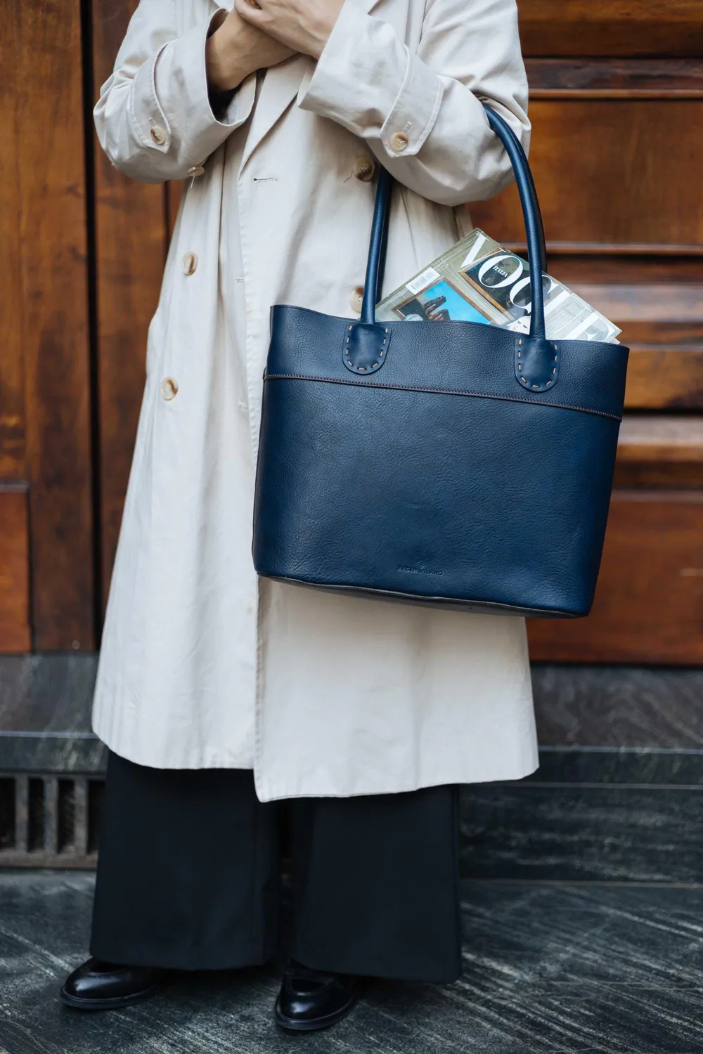 Aigin Milano Handmade Tote Borsa Pelle Miele Divisorio