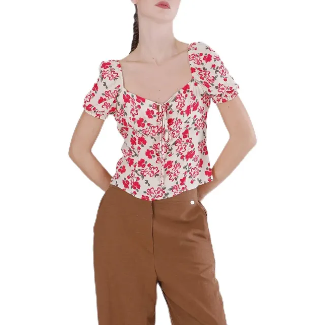 CafèNoir Top Viscosa Fiore Multirosso Smanicato