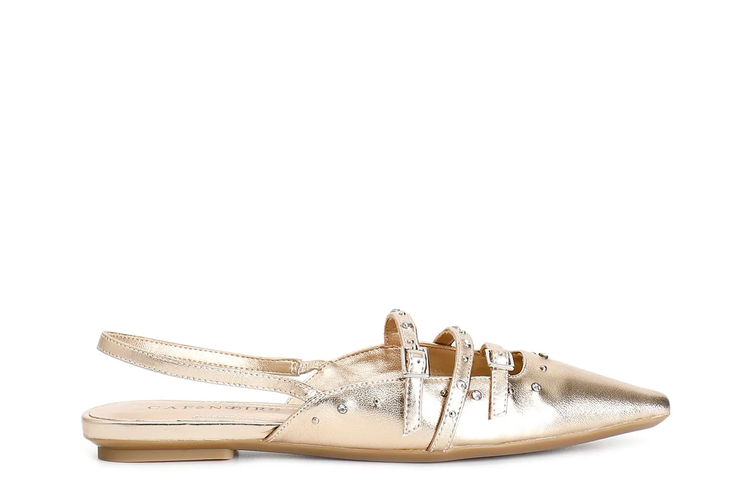 CafèNoir Slingback Pelle Laminata Borchie Strass Acqua Marina